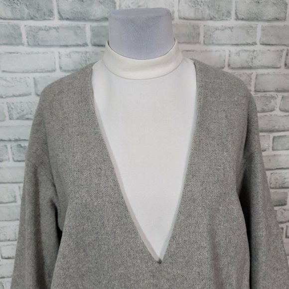 Enfold Dress 36 Wool Oversized Mock Neck Deep V White Cutout Long Sleeve - Picture 3 of 9